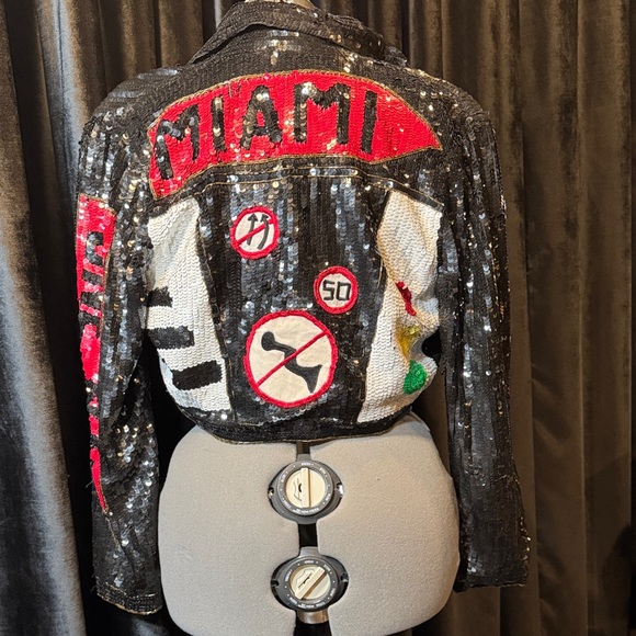 Lillie Rubin Jackets & Blazers - Black Sequin Embellished Jacket with Red MIAMI Patch